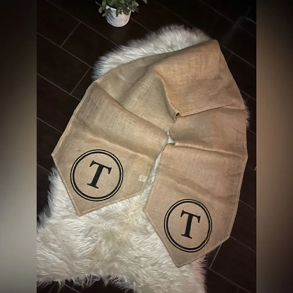 Mudpie burlap table runner monogram “T”